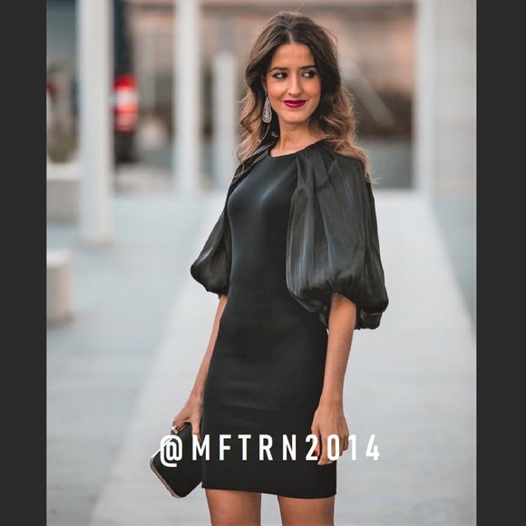 ZARA Fitted Dress with Balloon Sleeves - Picture 2 of 7